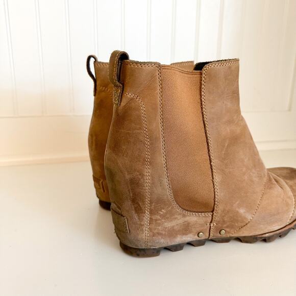Sorel Lea Joan of Arctic Leather Wedge Ankle Bootie Brown 10.5 - Picture 5 of 9